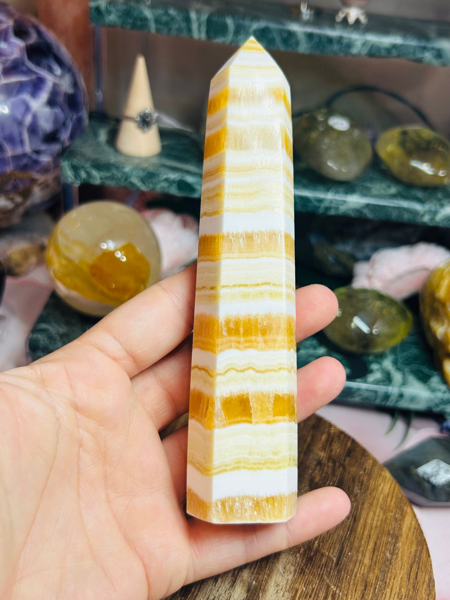 Orange calcite banded tower