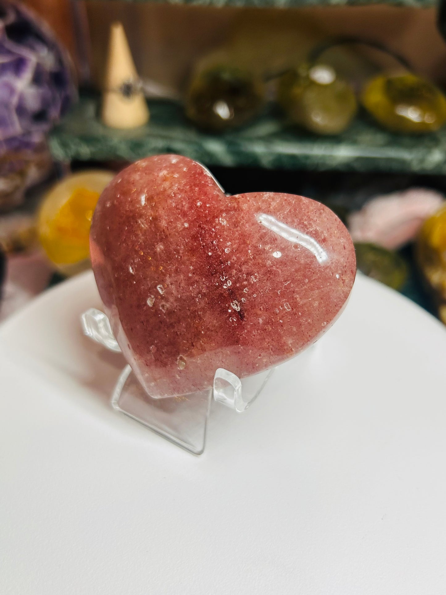 Strawberry quartz puffy heart