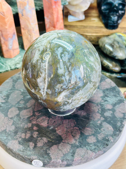 Moss agate druzy sphere