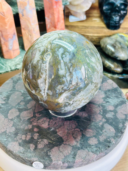 Moss agate druzy sphere