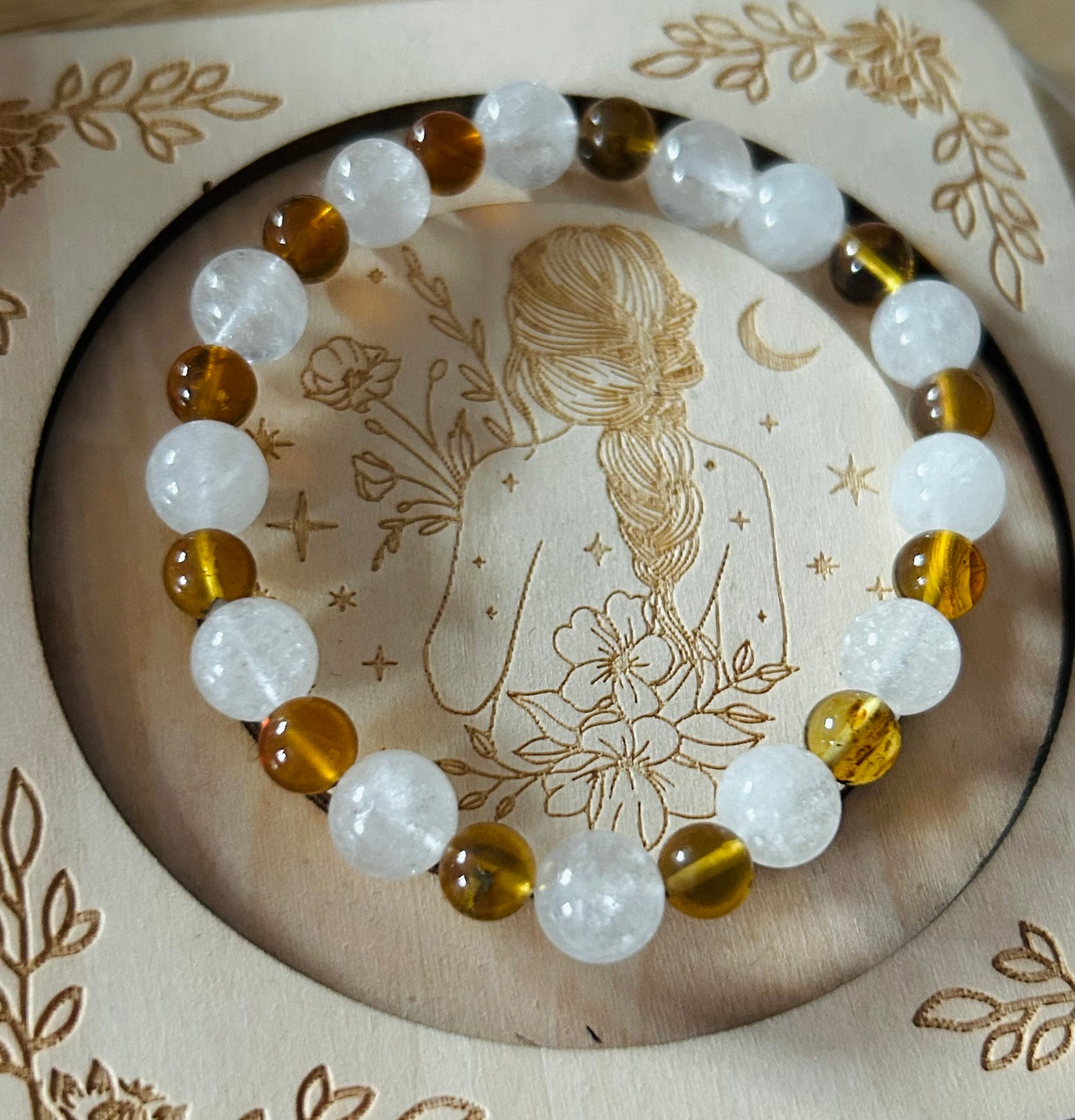 Blue amber and clear quartz