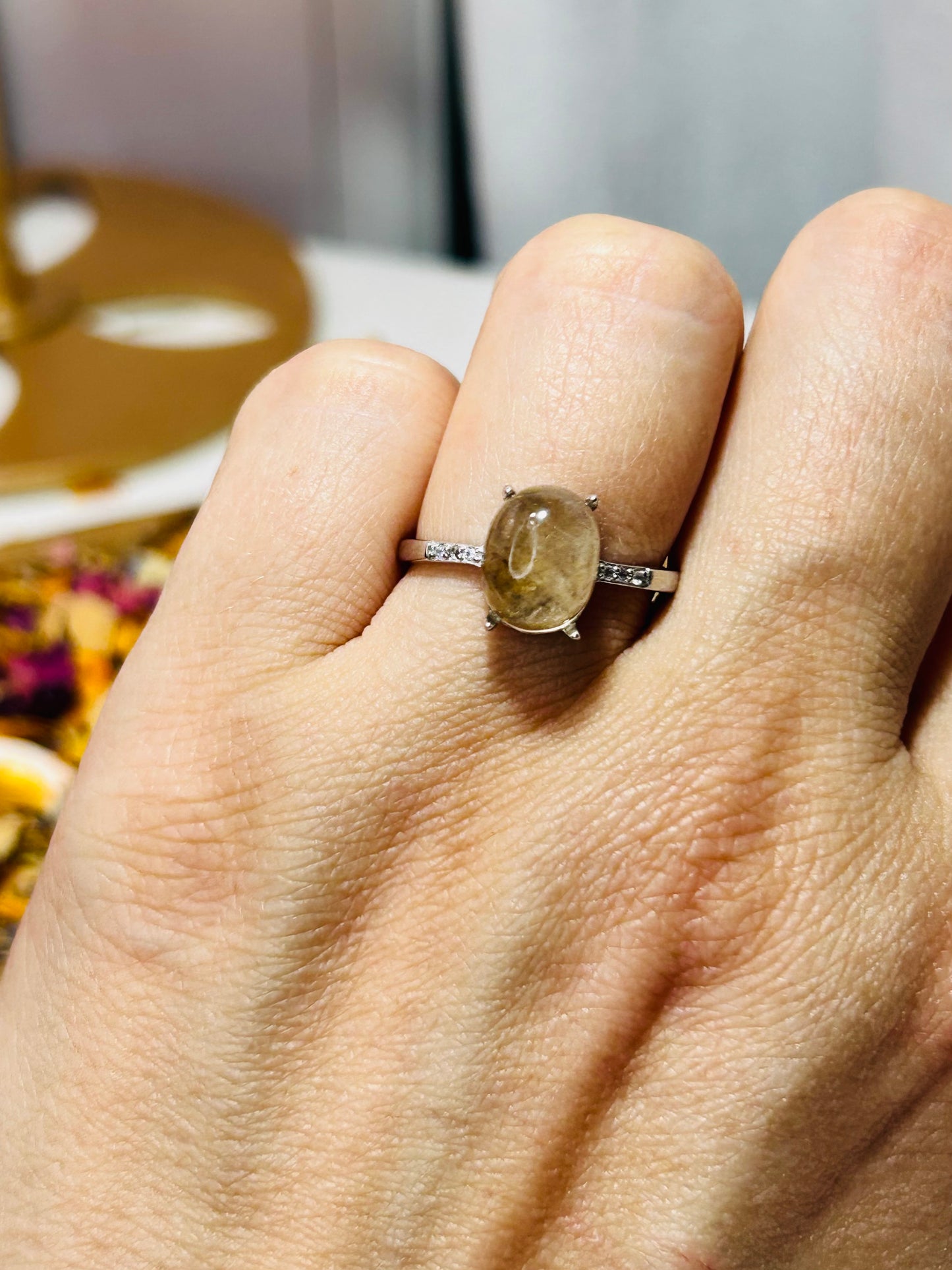 Dentritic quartz adjustable S925 ring