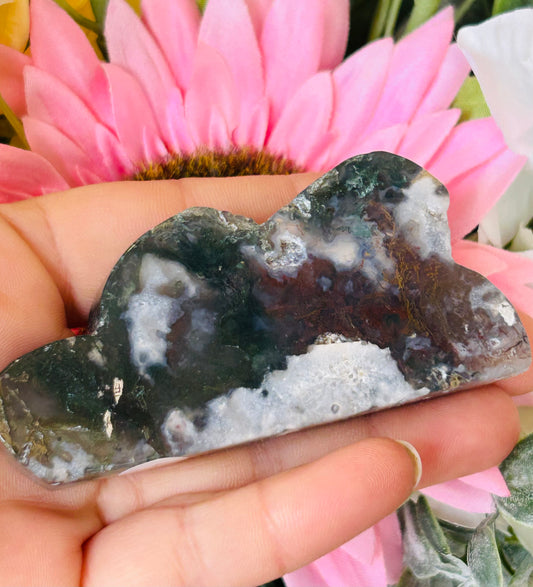Red moss agate cloud with druzy