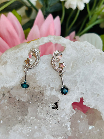 London blue topaz moon droplet earrings s925