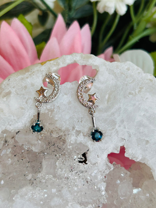 London blue topaz moon droplet earrings s925