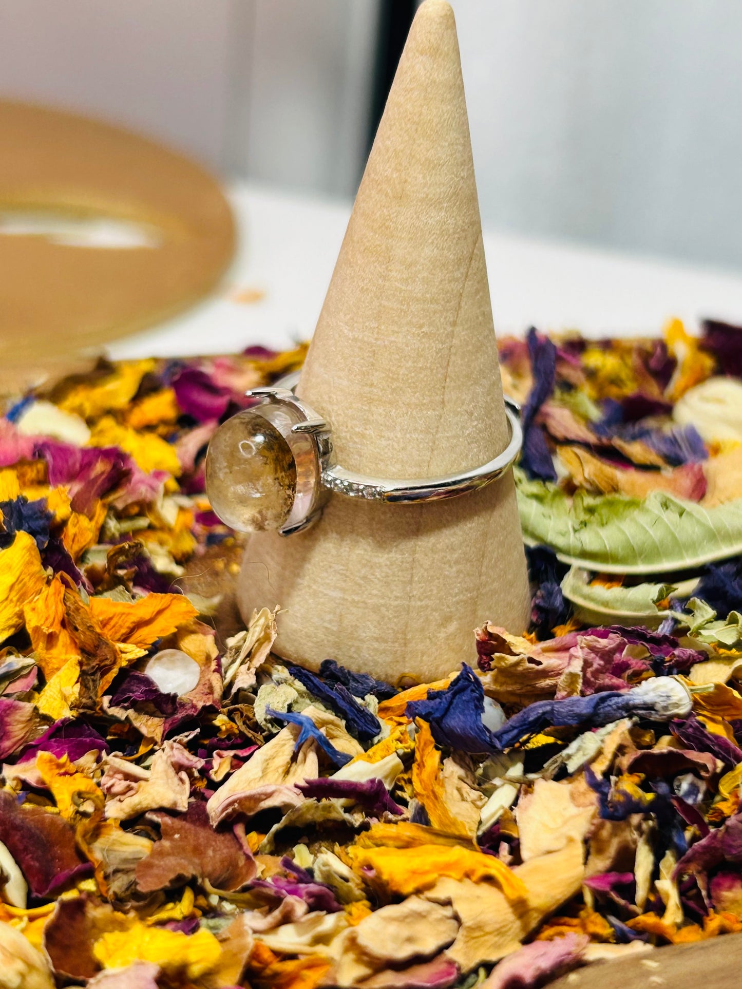 Dentritic quartz adjustable S925 ring