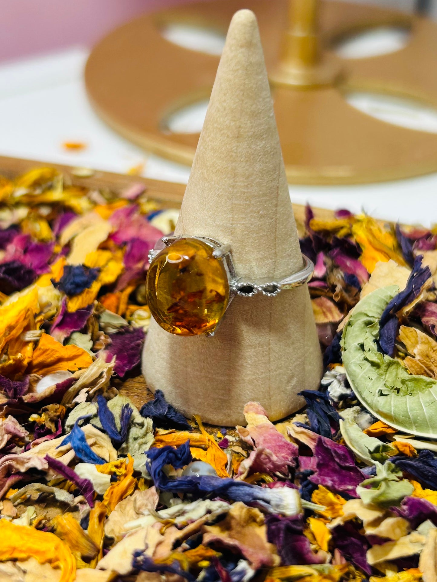 Amber adjustable S925 ring