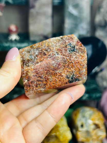 Garden quartz with rutile and green tourmaline Freeform