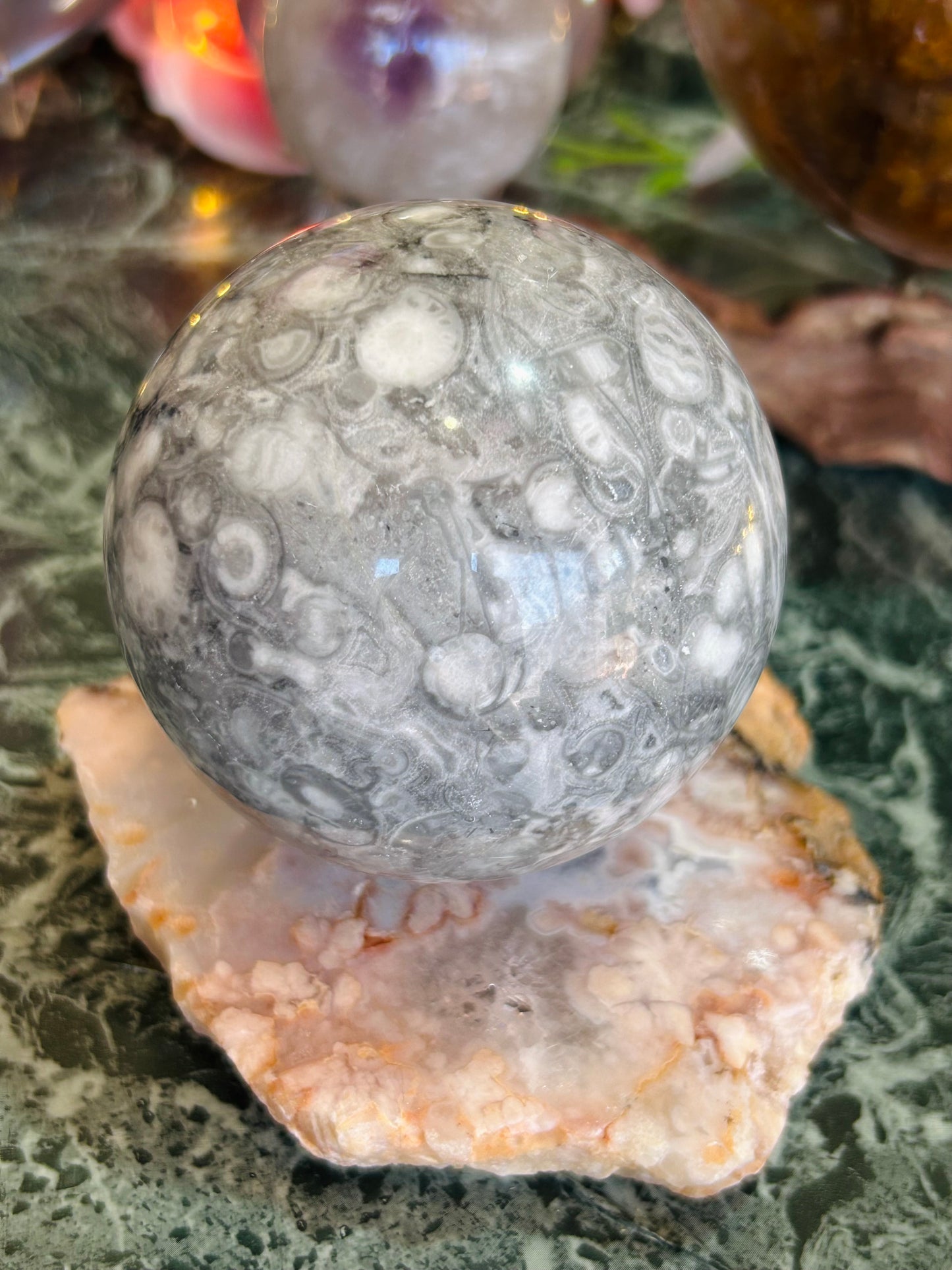 Shell jasper sphere