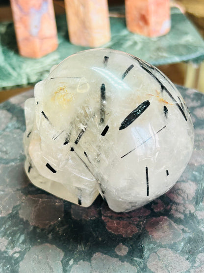 Tourmaline in quartz skull