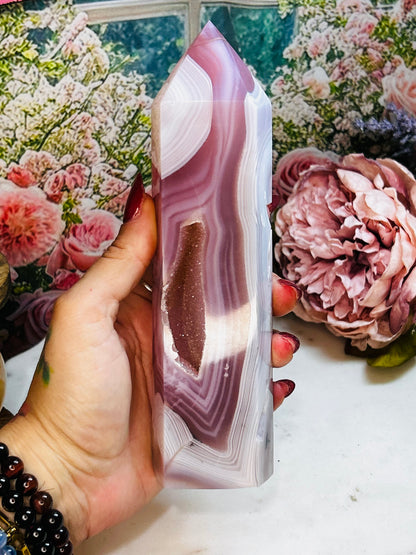 Pink jelly agate tower