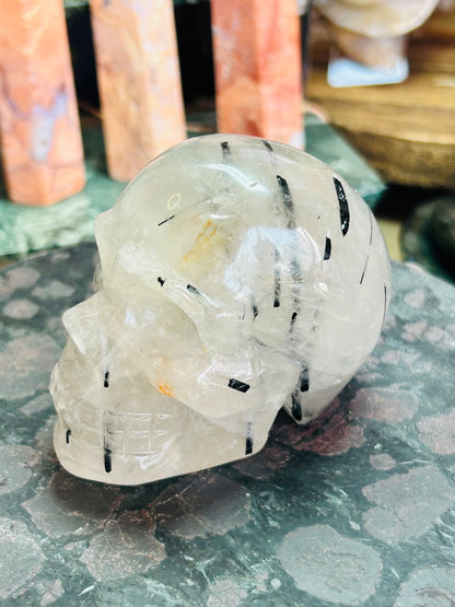 Tourmaline in quartz skull