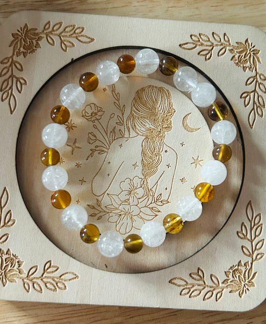 Blue amber and clear quartz