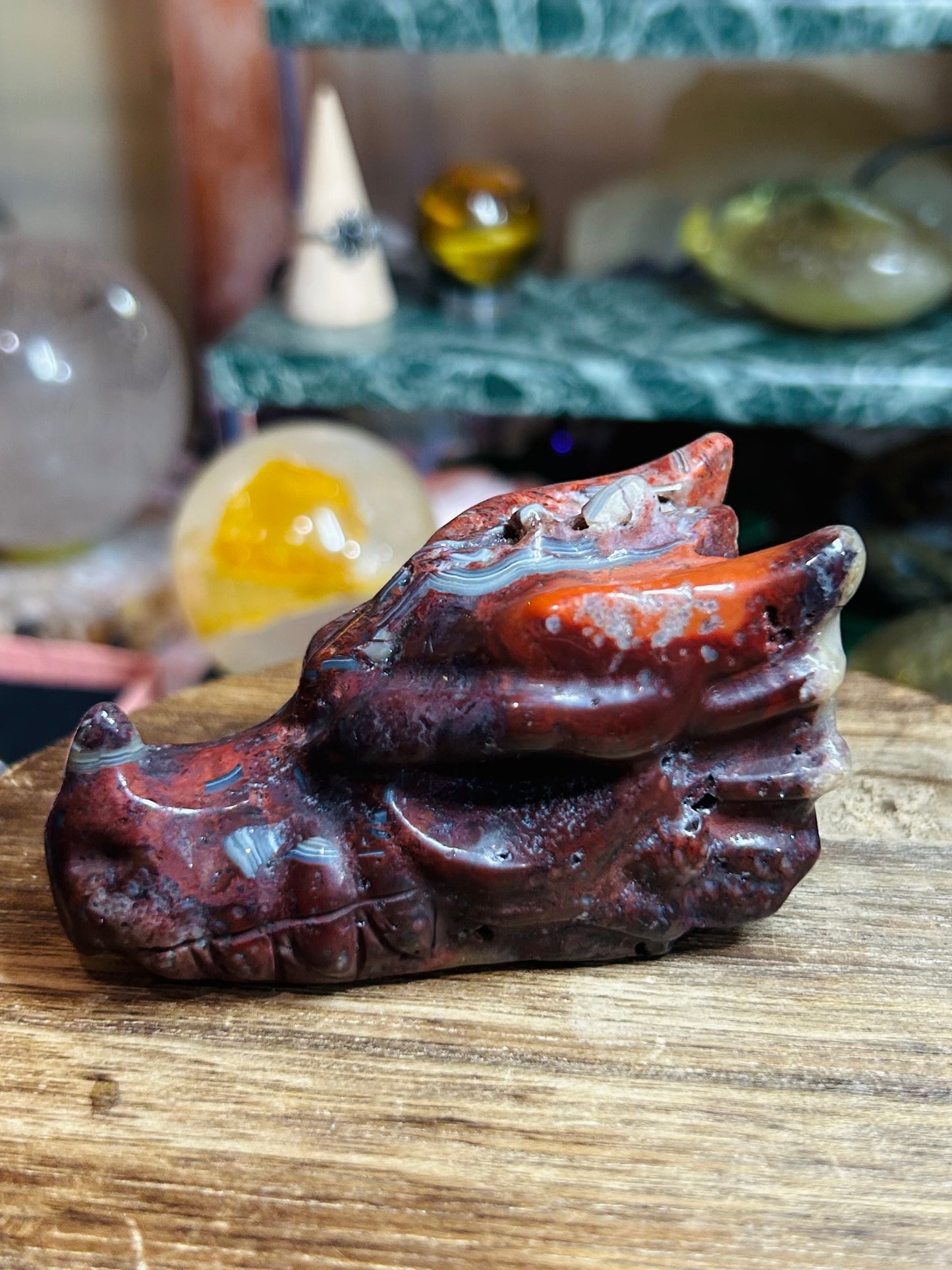 Mexican lace agate dragon head with druzy