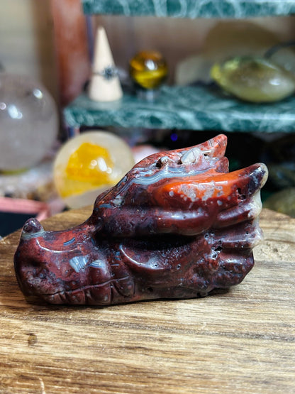 Mexican lace agate dragon head with druzy