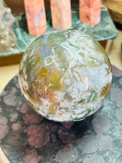 Moss agate druzy sphere