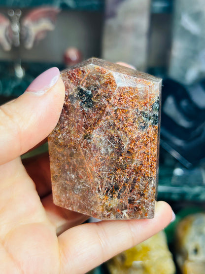 Garden quartz with rutile and green tourmaline Freeform
