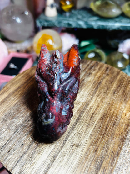 Mexican lace agate dragon head with druzy