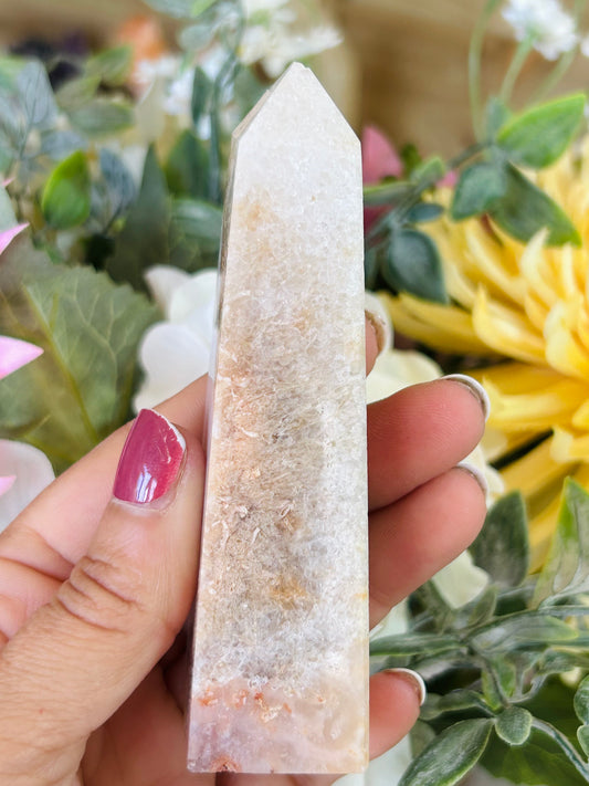 Pink amethyst rutile tower
