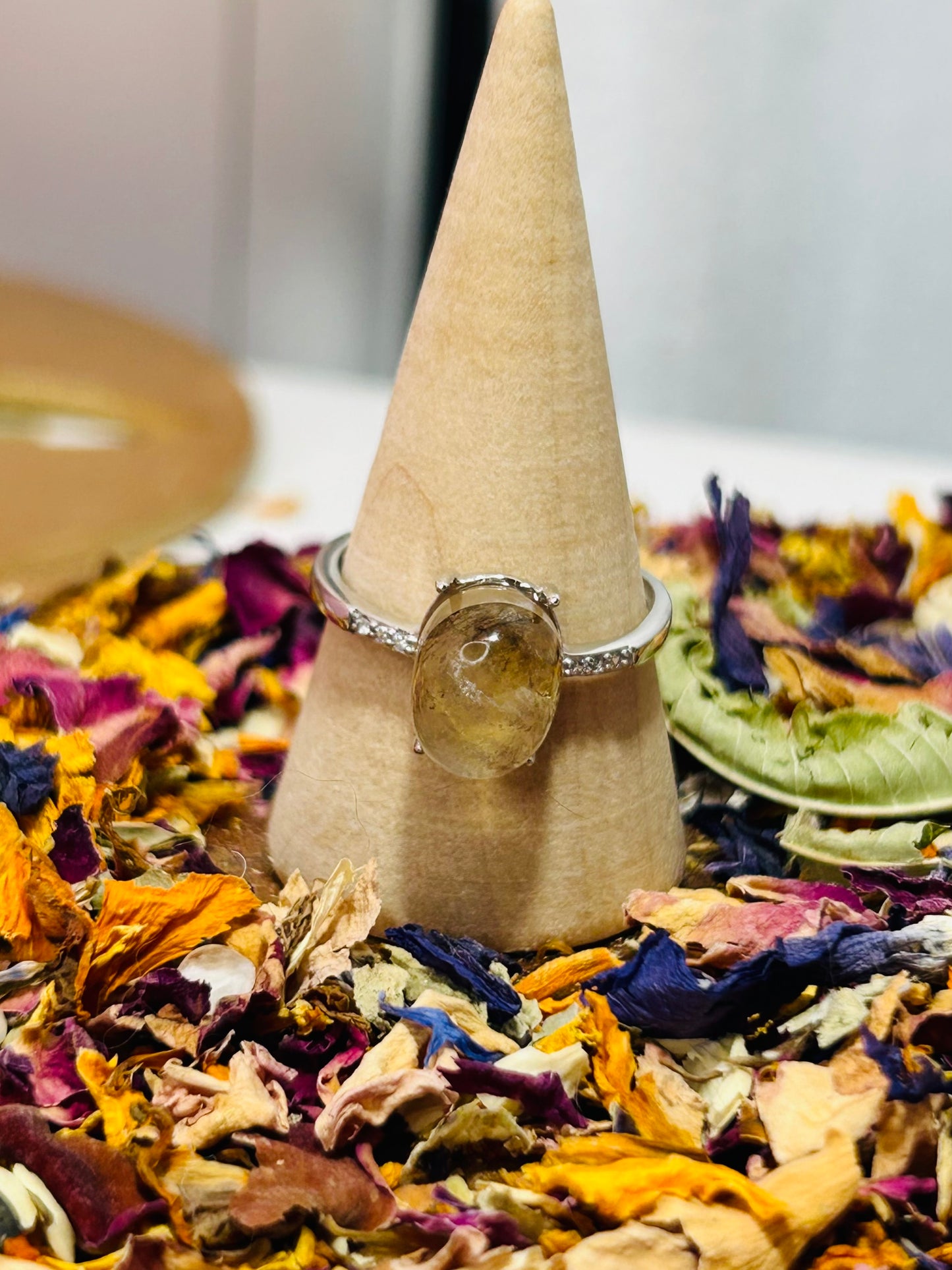 Dentritic quartz adjustable S925 ring