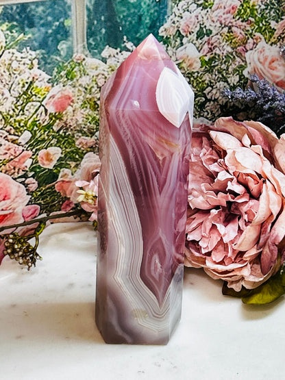 Pink jelly agate tower