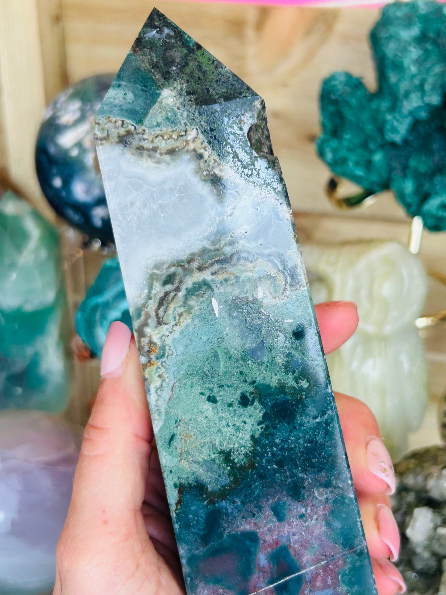 Ocean jasper with moss agate tower