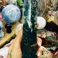 Moss agate/ ocean jasper tower with calcite