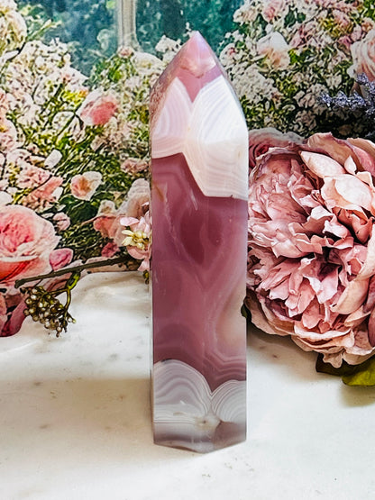 Pink jelly agate tower