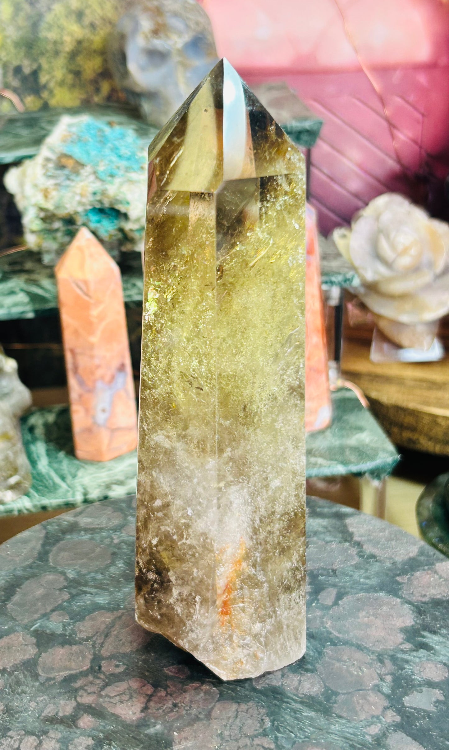 Smoky citrine tower with phantom