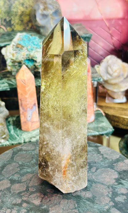 Smoky citrine tower with phantom