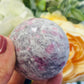 Pink tourmaline, smoky quartz and purple mica sphere