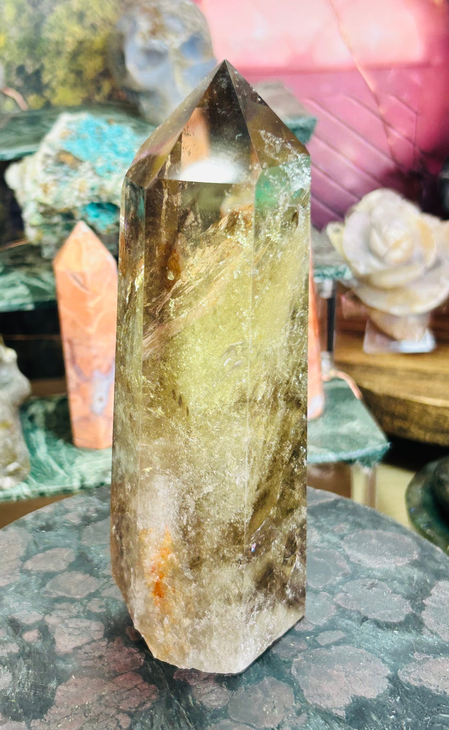 Smoky citrine tower with phantom