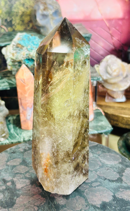 Smoky citrine tower with phantom