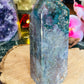 Moss agate with ocean jasper tower