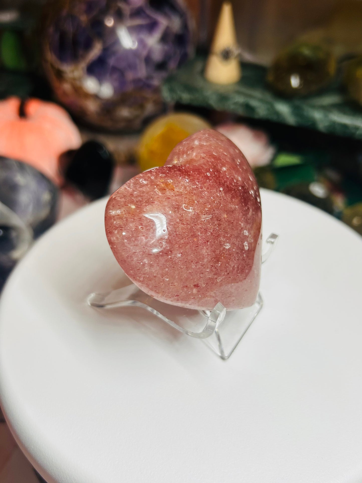 Strawberry quartz puffy heart