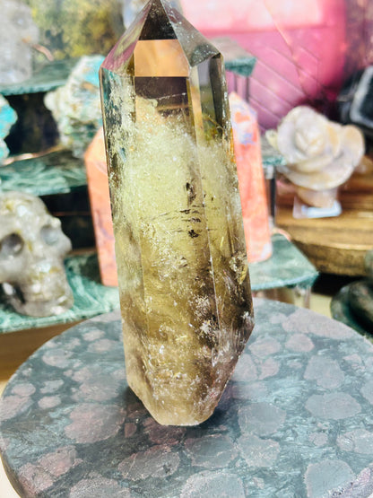 Smoky citrine tower with phantom