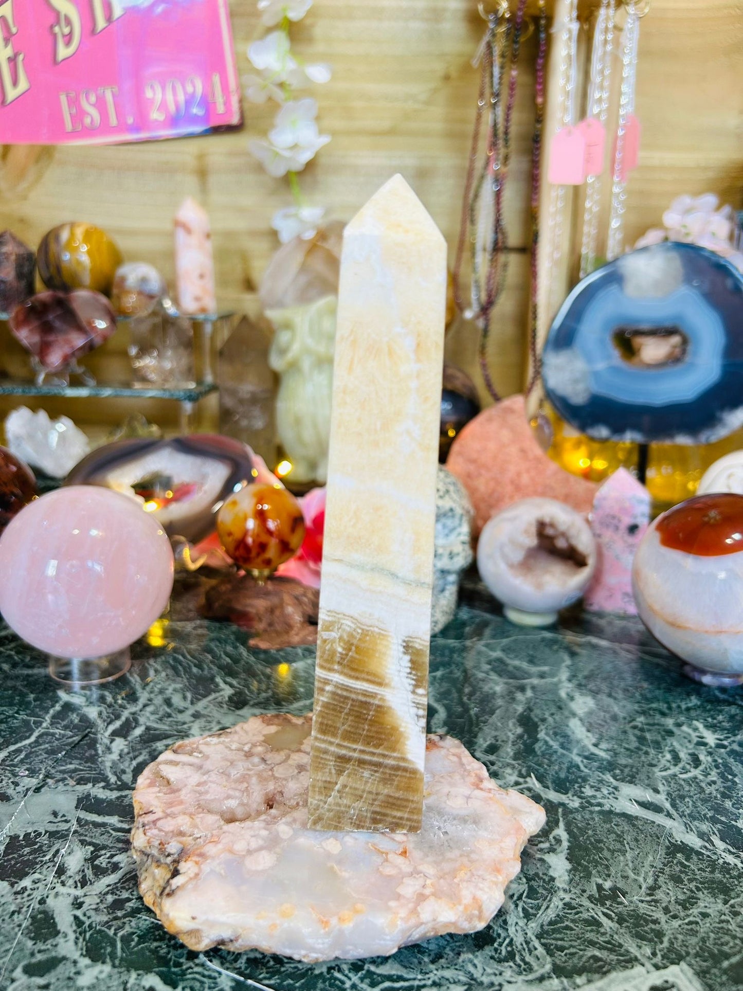 Chocolate Orange calcite tower