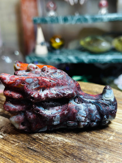 Mexican lace agate dragon head with druzy
