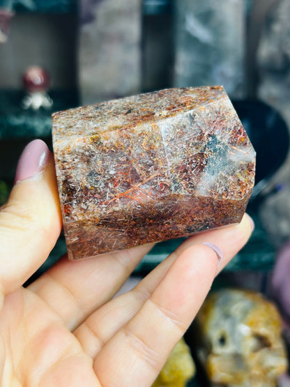 Garden quartz with rutile and green tourmaline Freeform