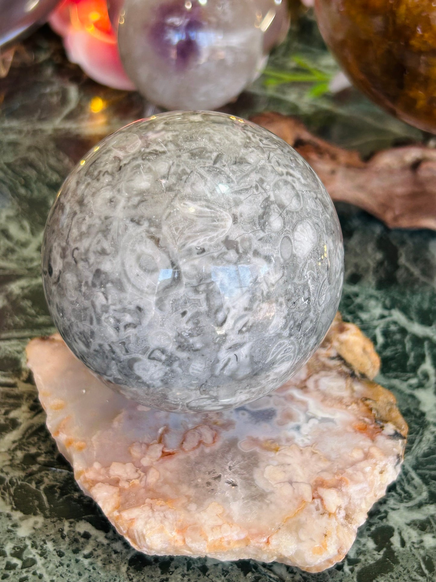 Shell jasper sphere