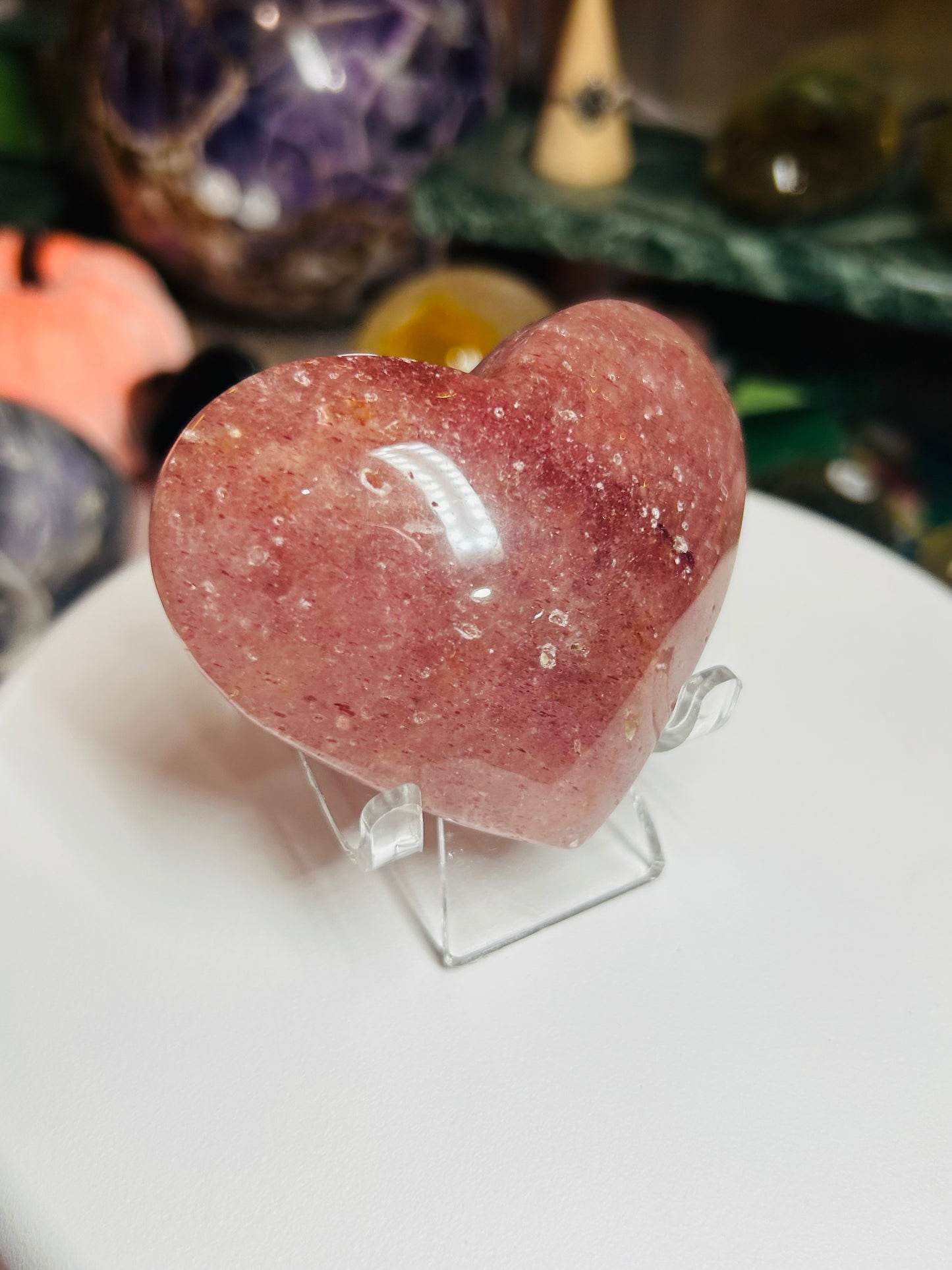 Strawberry quartz puffy heart