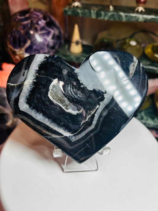 Black agate druzy heart