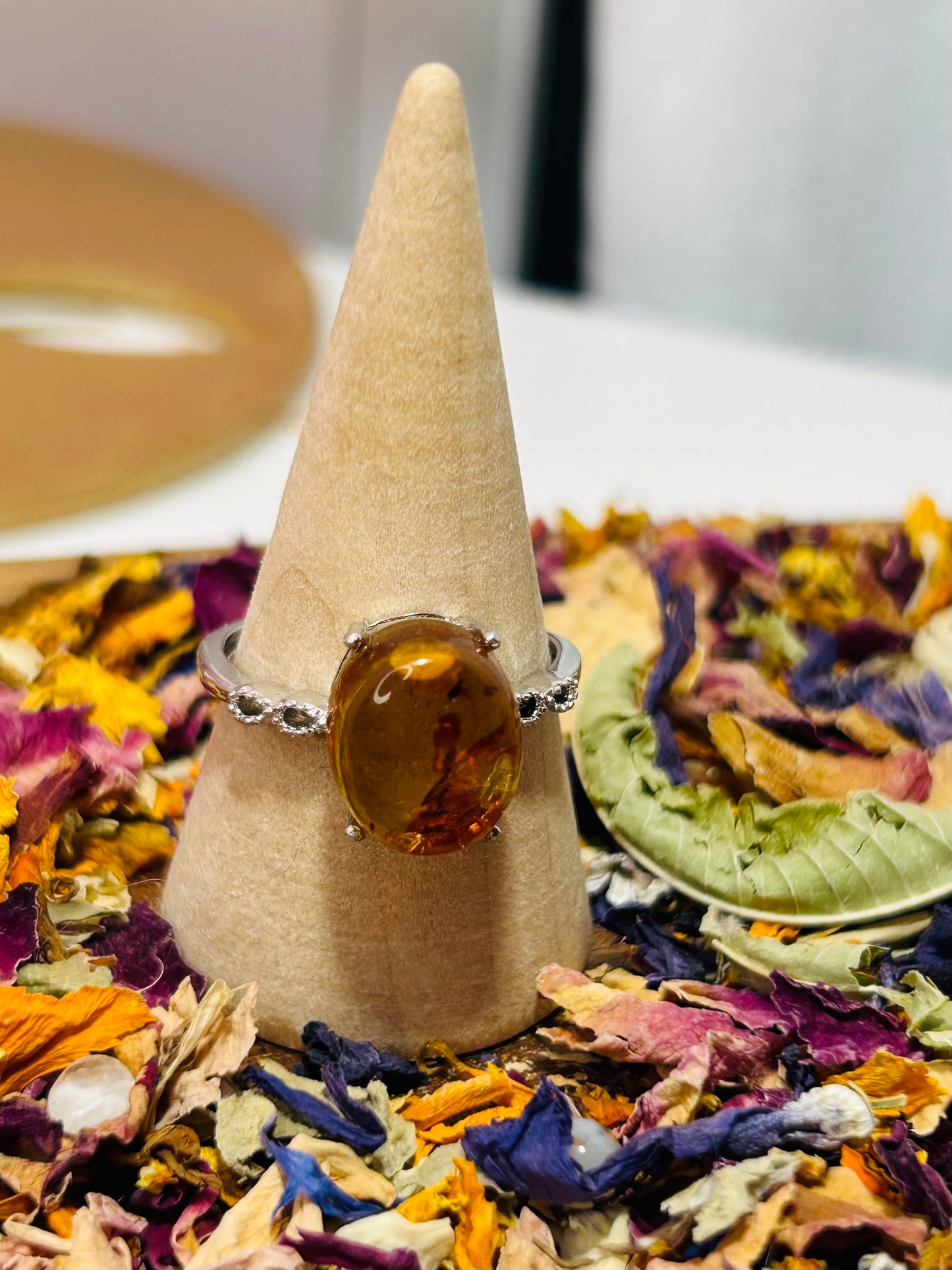 Amber adjustable S925 ring