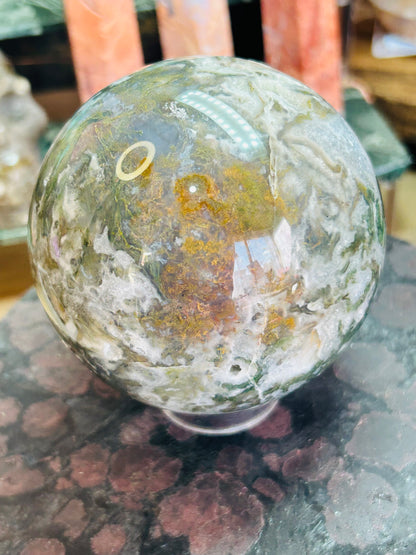 Moss agate druzy sphere