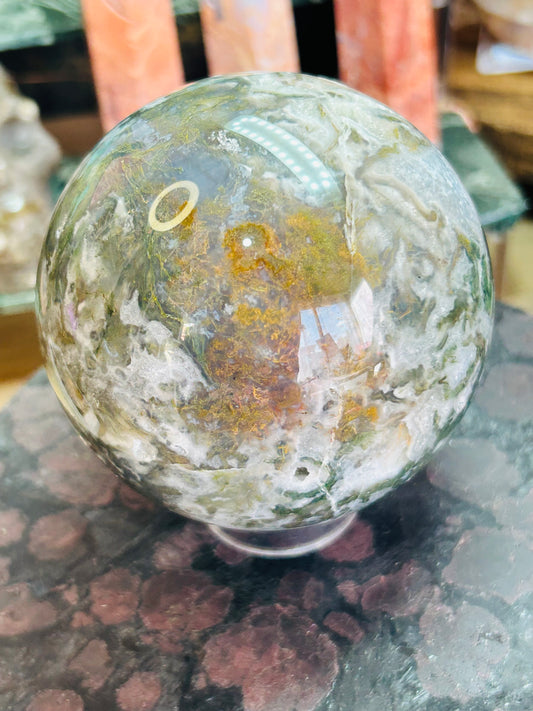 Moss agate druzy sphere