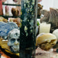 Moss agate/ ocean jasper tower with calcite