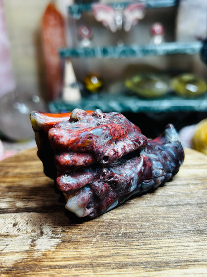 Mexican lace agate dragon head with druzy