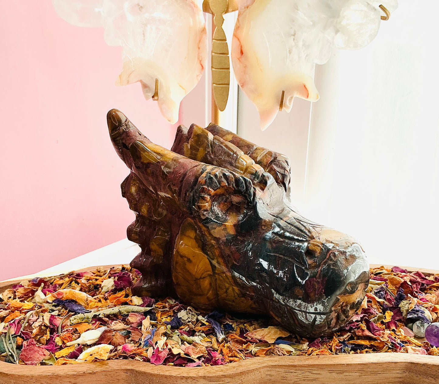 Mookaite and hematite dragon head