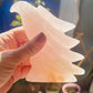 Rose quartz with golden healer eagle head