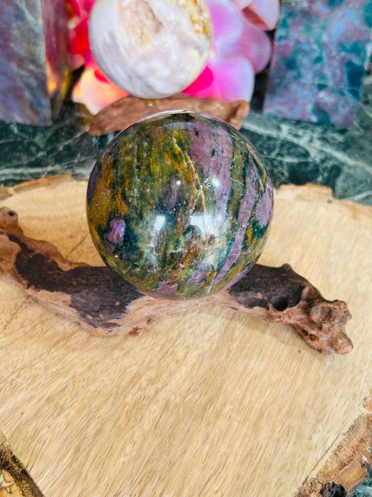 Ruby in fuchsite sphere